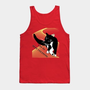 cute Tuxedo cat is self cleaning  Copyright TeAnne Tank Top